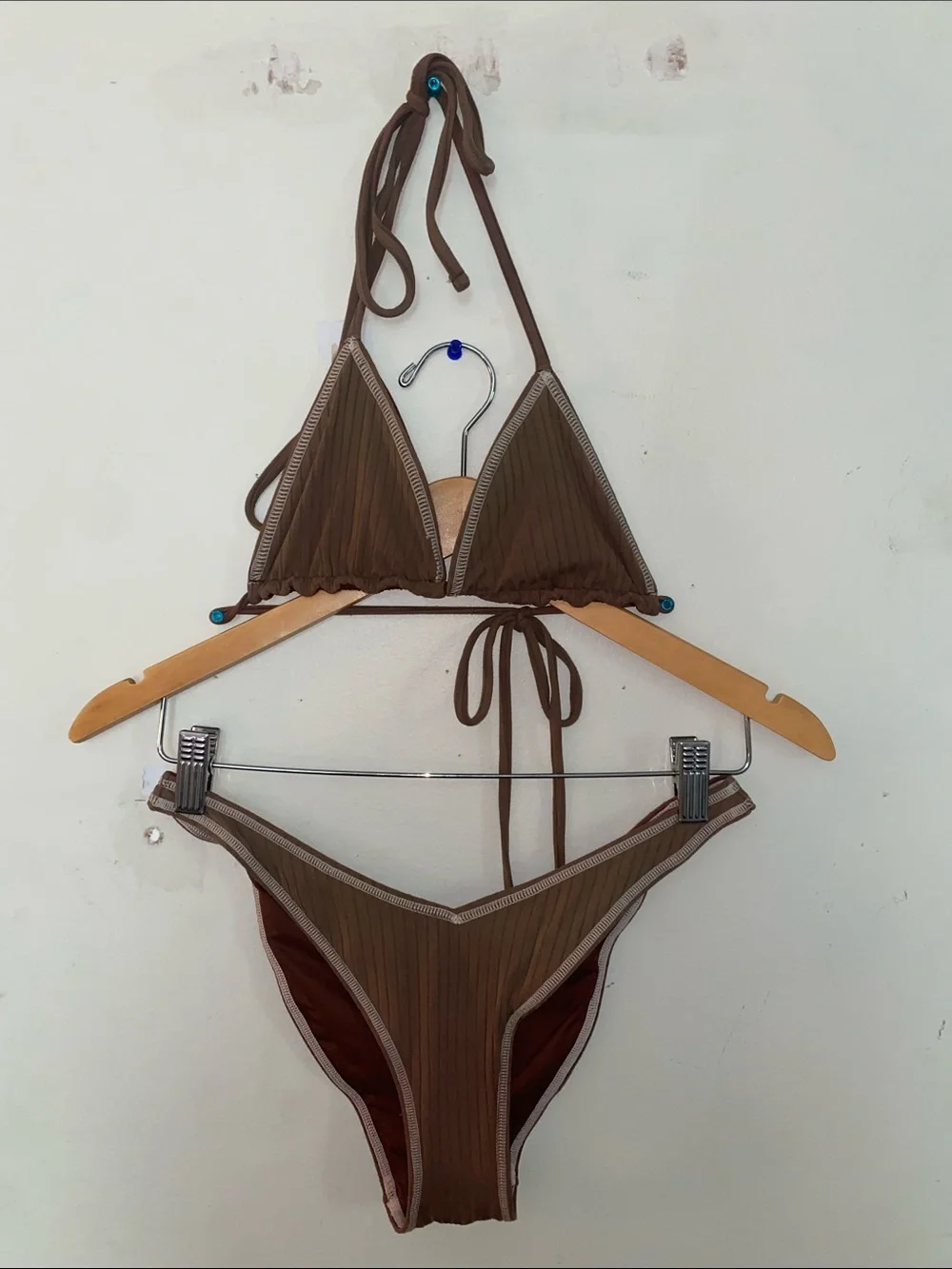 Frankie’s Bikinis Brown Ribbed Triangle Bikini Set